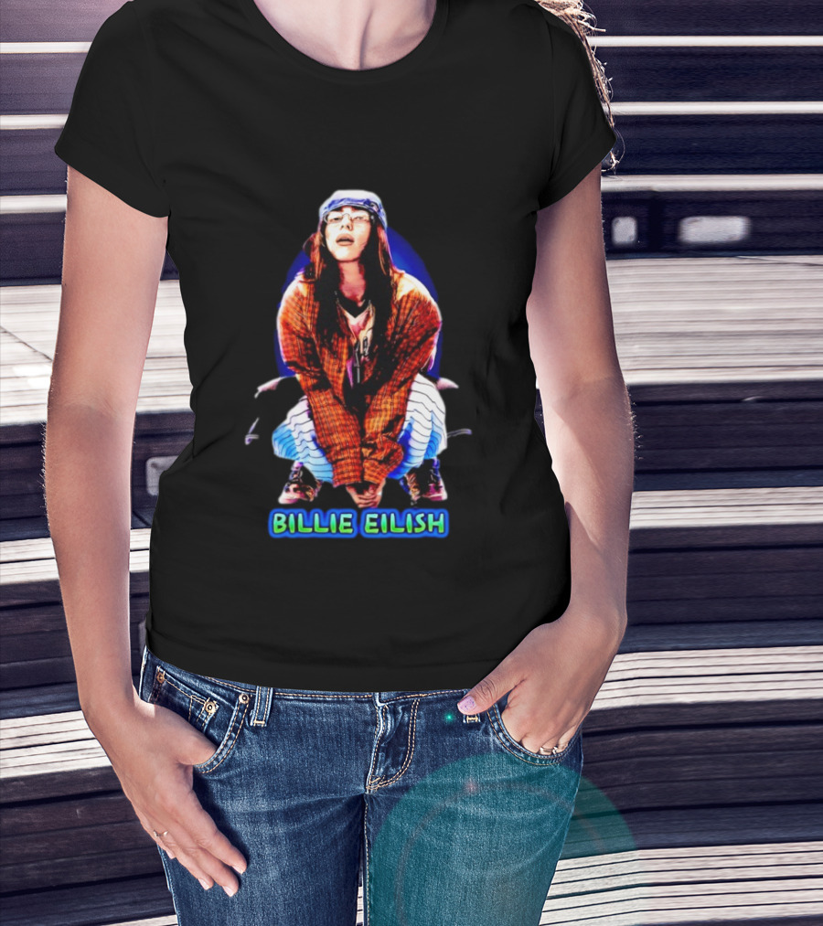 Billie Eilish Squatting Plaid Striped T-Shirt