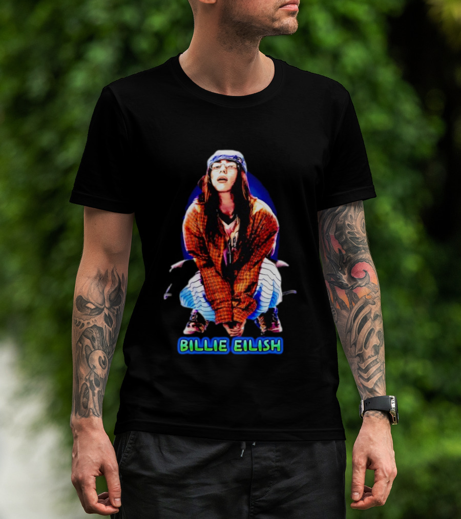 Billie Eilish Squatting Plaid Striped T-Shirt