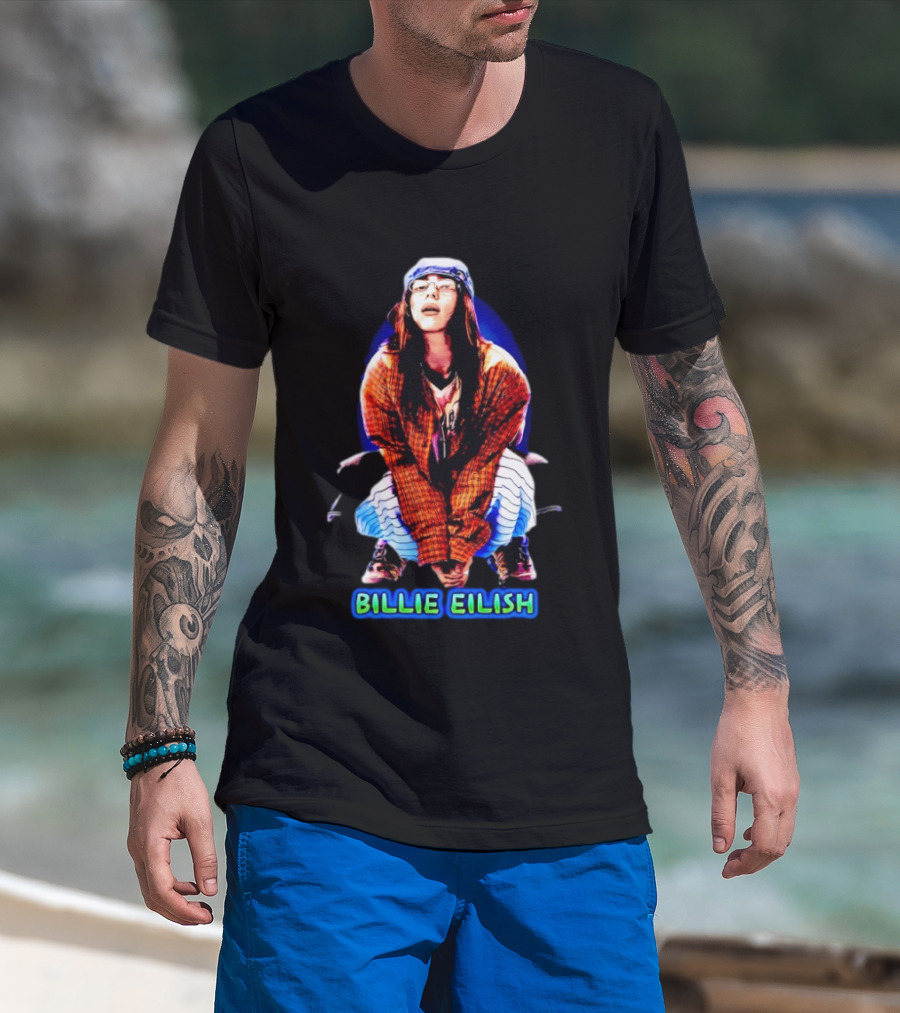 Billie Eilish Squatting Plaid Striped T-Shirt