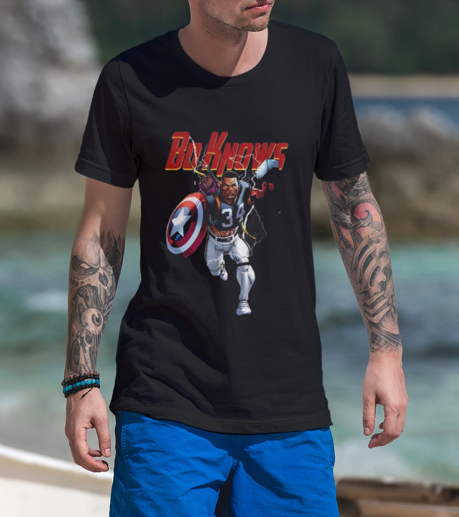 Bo Knows Heroes Captain America Thor 34 Vintage Football T-Shirt