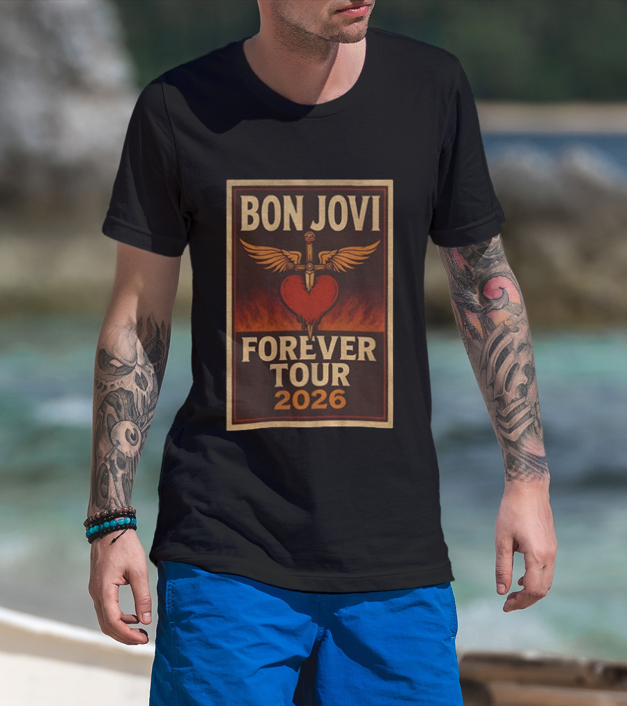 Bon Jovi Forever Tour 2026 Heart Dagger Winged T-Shirt