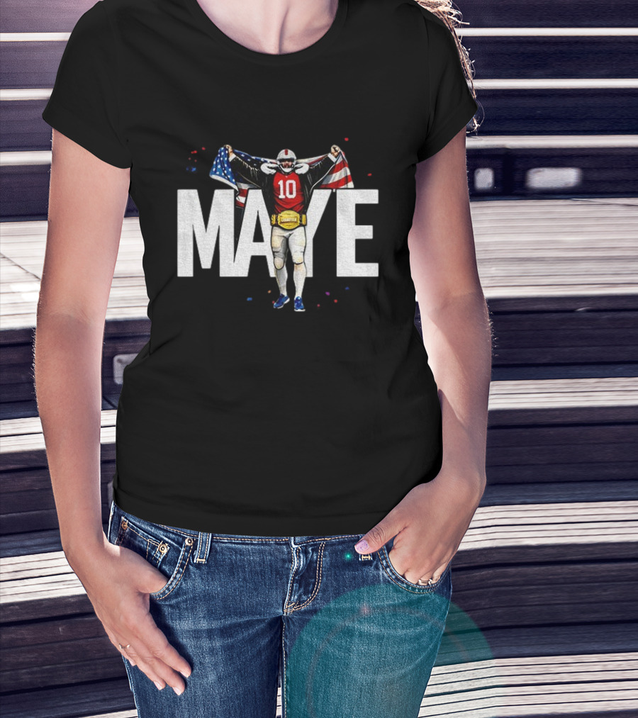 Drake Maye 10 New England Patriots 2026 American Flag Champion T-Shirt