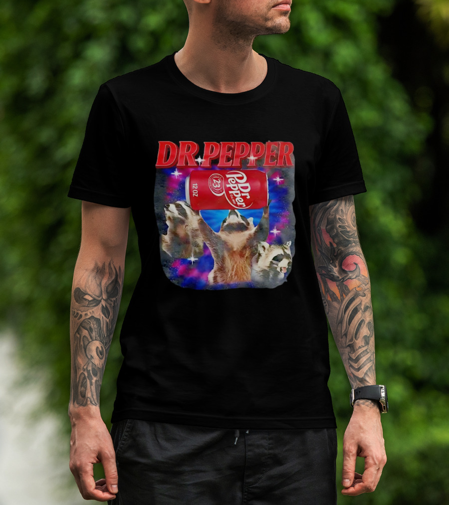 Dr Pepper Raccoons With Can And Cosmic Background T-Shirt