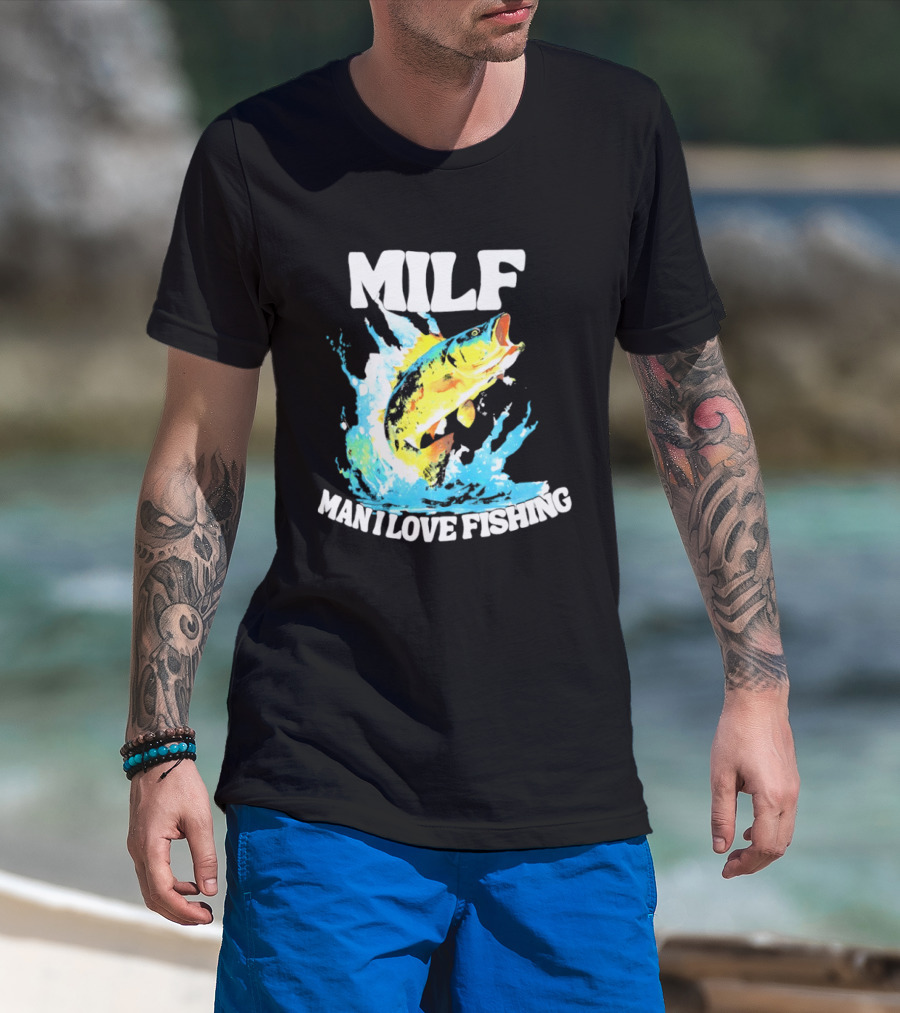 MILF Man I Love Fishing Splashing Colorful Fish T-Shirt