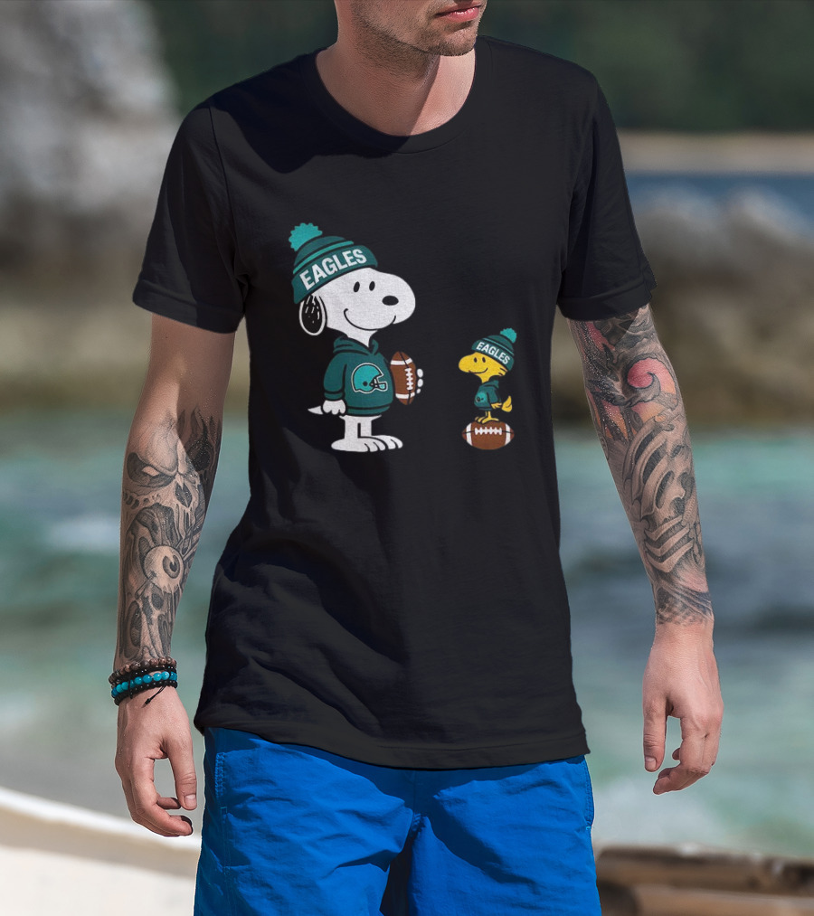 Philadelphia Eagles Snoopy Woodstock Football Style NFL Beanie Pullover T-Shirt