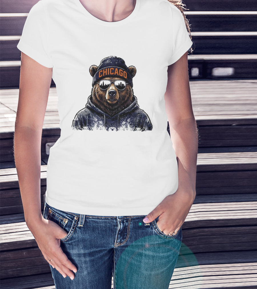 Chicago Bear Football Mascot Sunglasses Beanie Hat T-Shirt