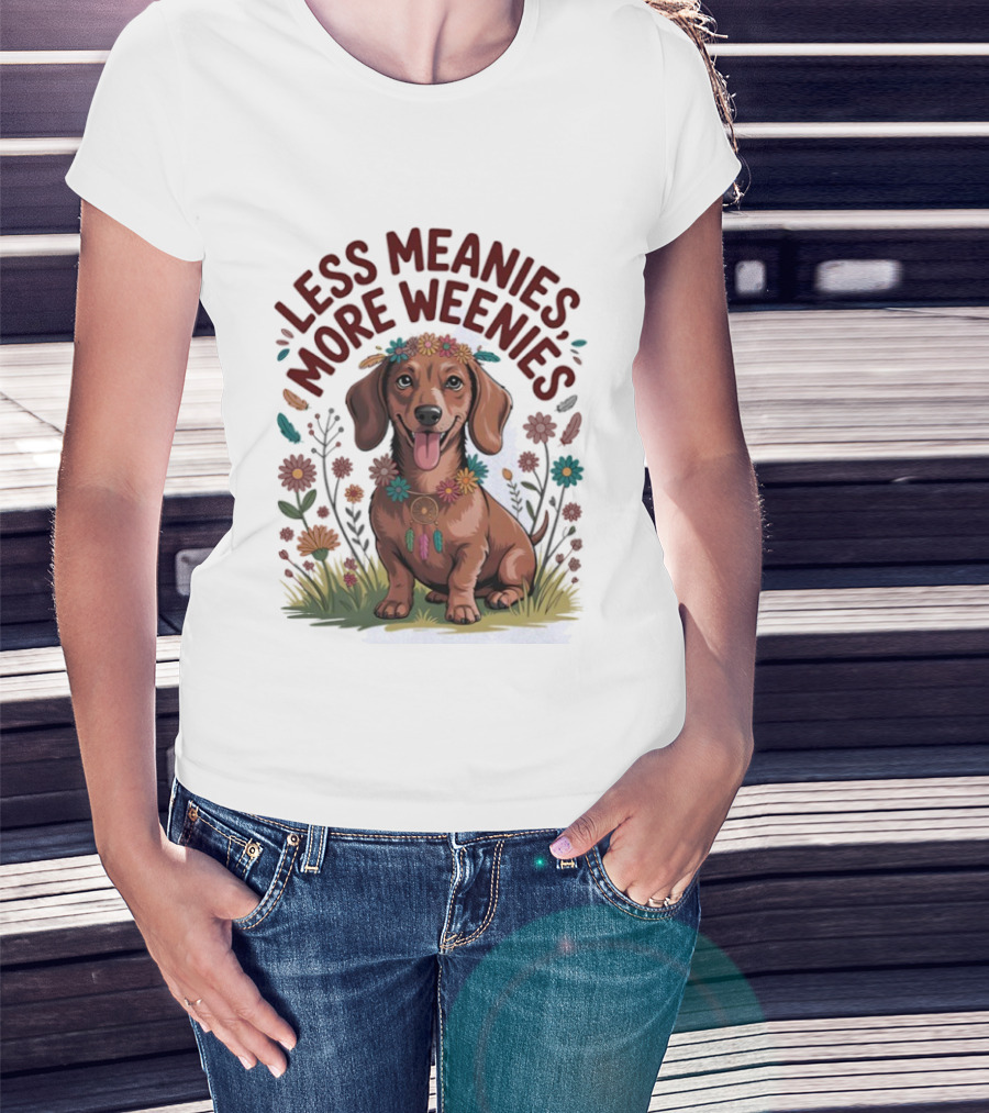 Dachshund Joyful Flowers Less Meanies More Weenies T-Shirt