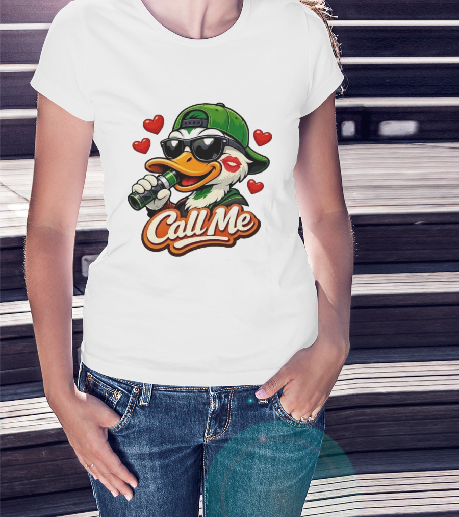 Duck Call Me Cool Sunglasses Heart Kiss Lips T-Shirt