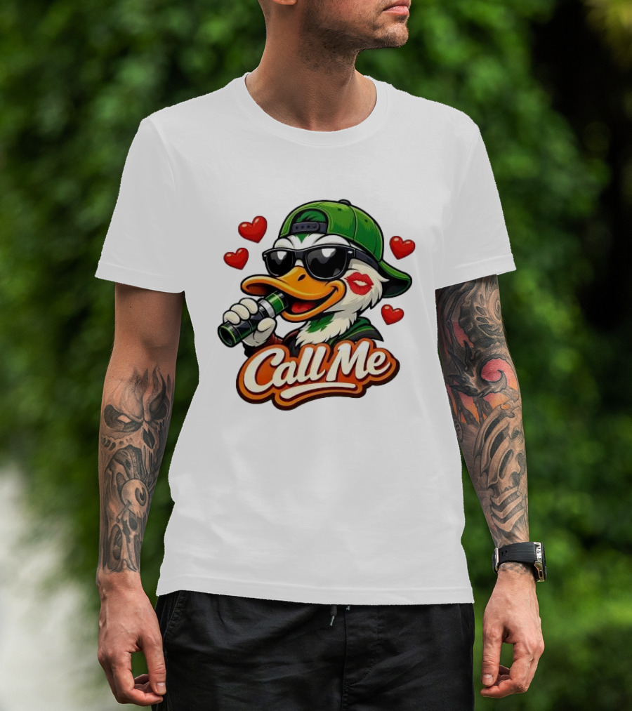 Duck Call Me Cool Sunglasses Heart Kiss Lips T-Shirt