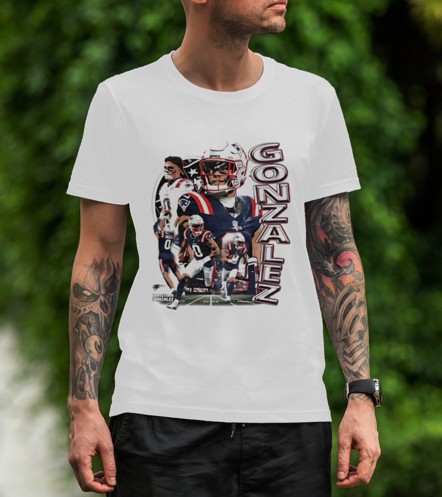 New England Patriots Christian Gonzalez Football Collage T-Shirt
