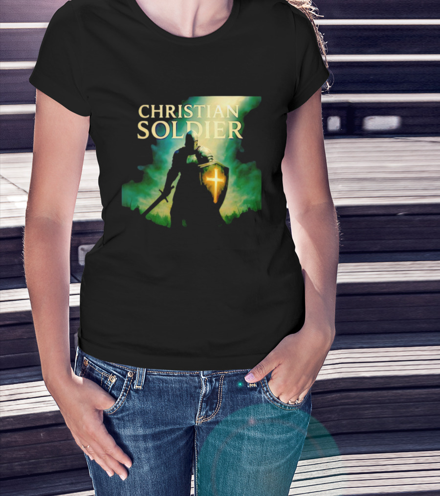 Christian Soldier Knight Shield Cross Iconic Warrior T-Shirt