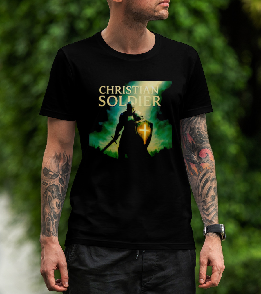 Christian Soldier Knight Shield Cross Iconic Warrior T-Shirt