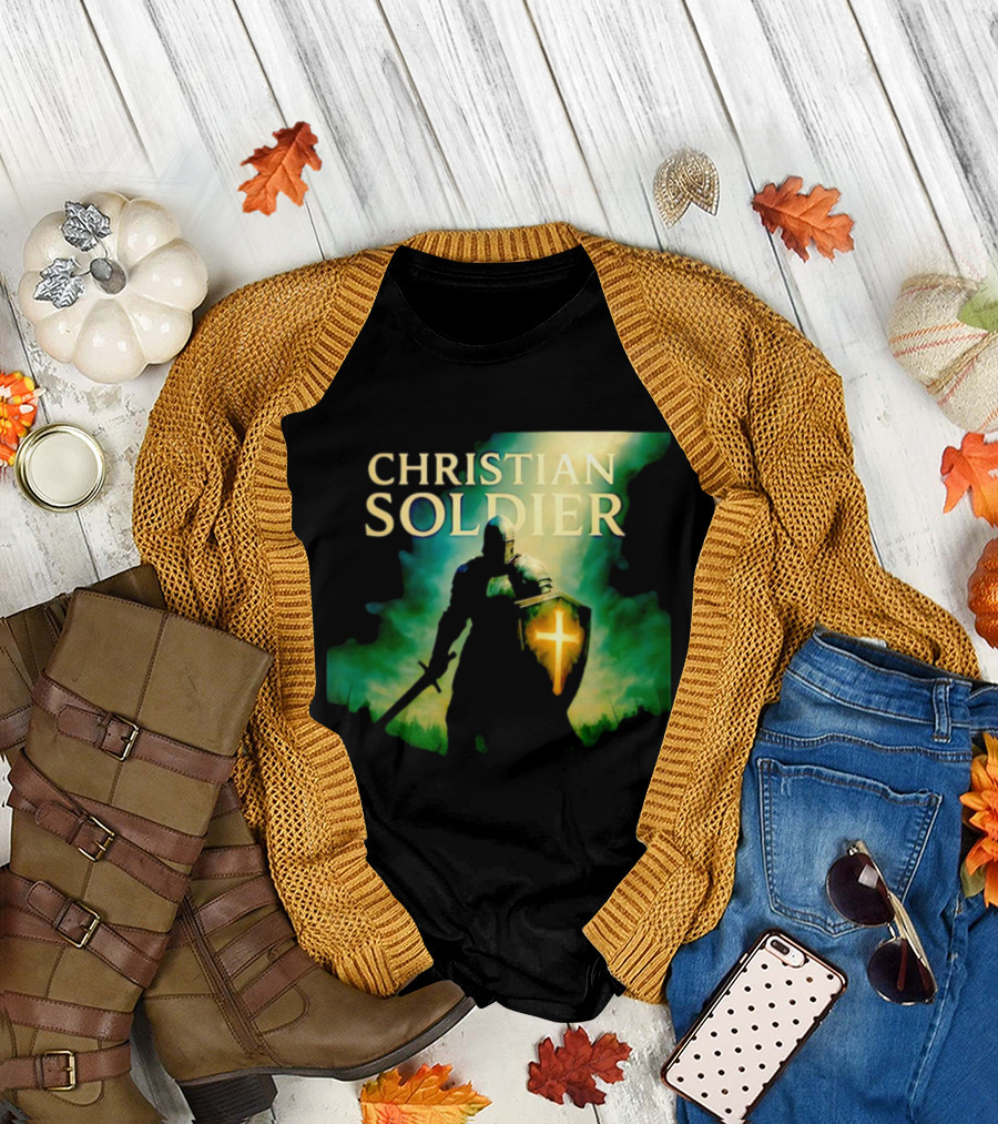 Christian Soldier Knight Shield Cross Iconic Warrior T-Shirt