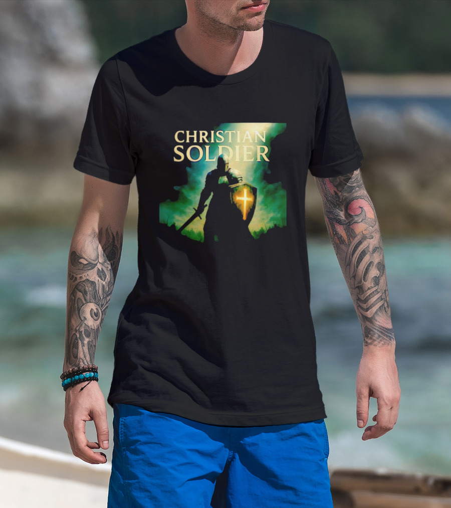 Christian Soldier Knight Shield Cross Iconic Warrior T-Shirt