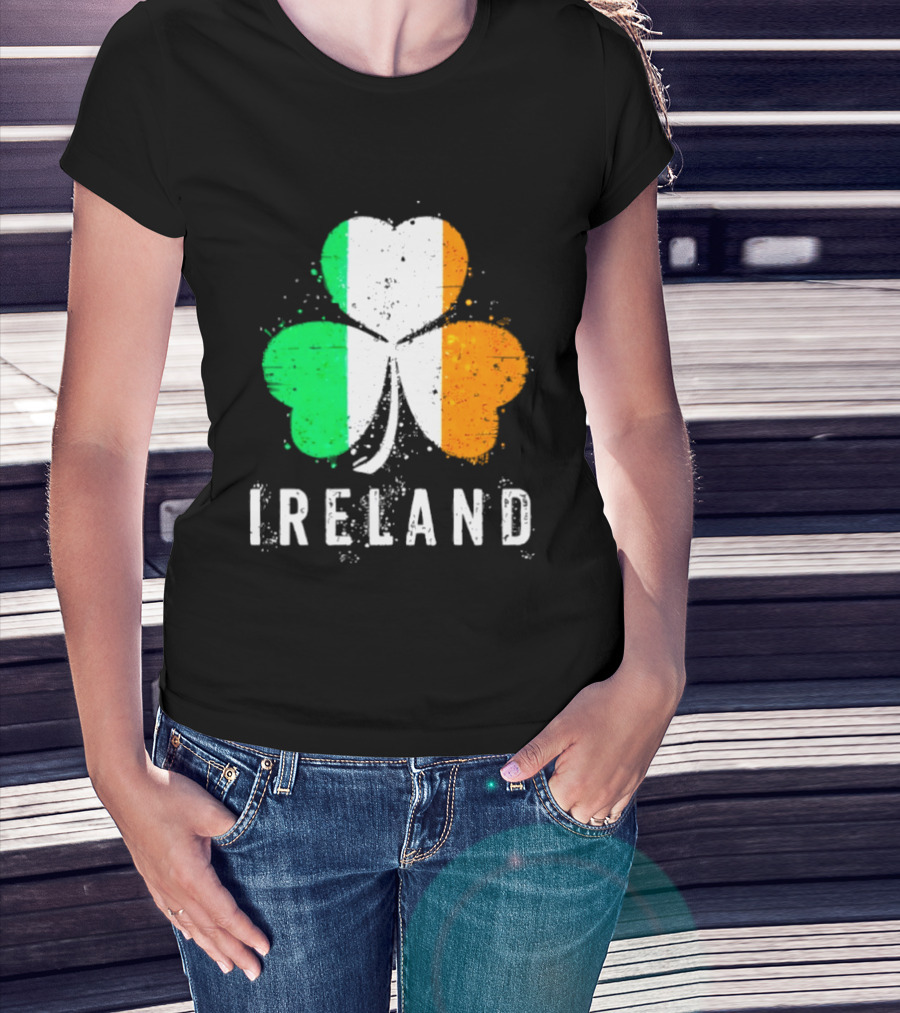 Ireland Flag On Shamrock For Proud Irish On St Patrick’s Day T-Shirt
