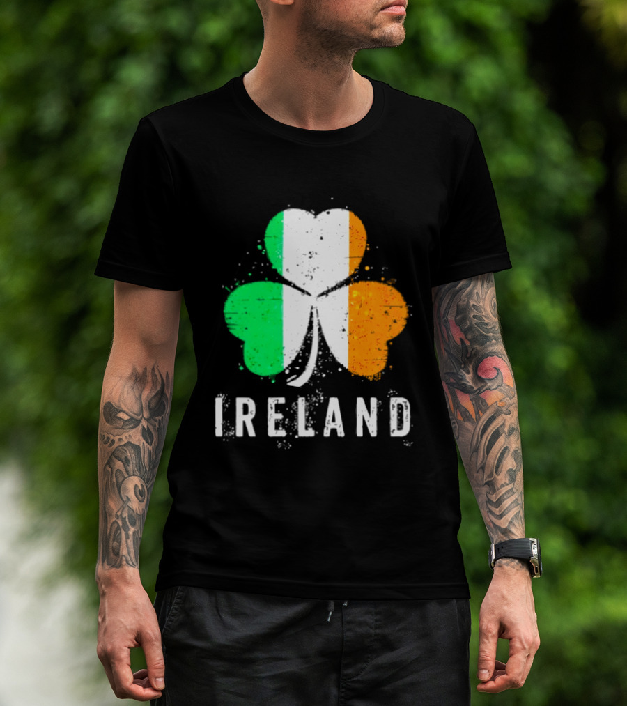 Ireland Flag On Shamrock For Proud Irish On St Patrick’s Day T-Shirt