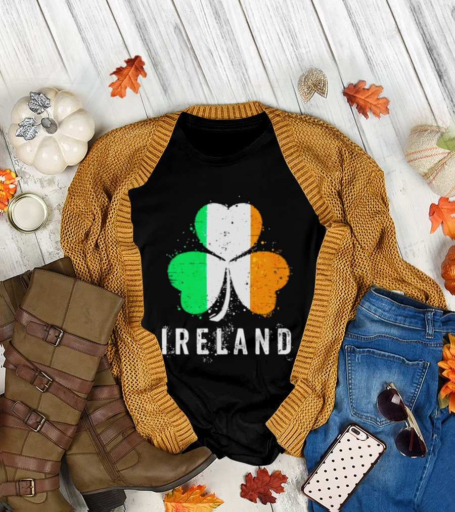 Ireland Flag on Shamrock for Proud Irish on St Patrick’s Day T-Shirt