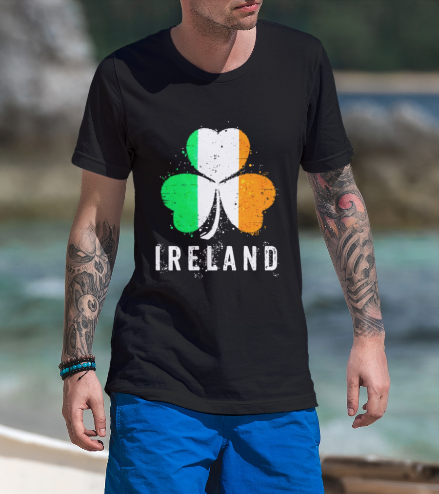Ireland Flag On Shamrock For Proud Irish On St Patrick’s Day T-Shirt