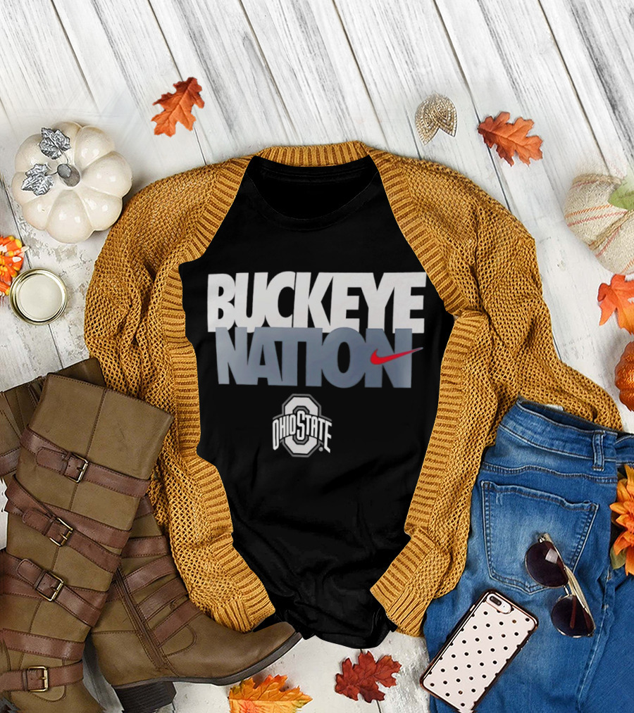 Buckeye Nation Ohio State O H I O Nike Swoosh Collegiate Gear T-Shirt