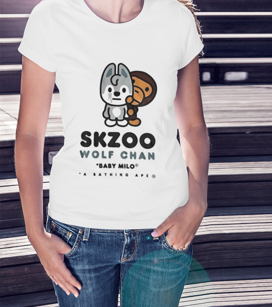 SKZOO Wolf Chan Baby Milo BAPE Stray Kids Collaboration T-Shirt