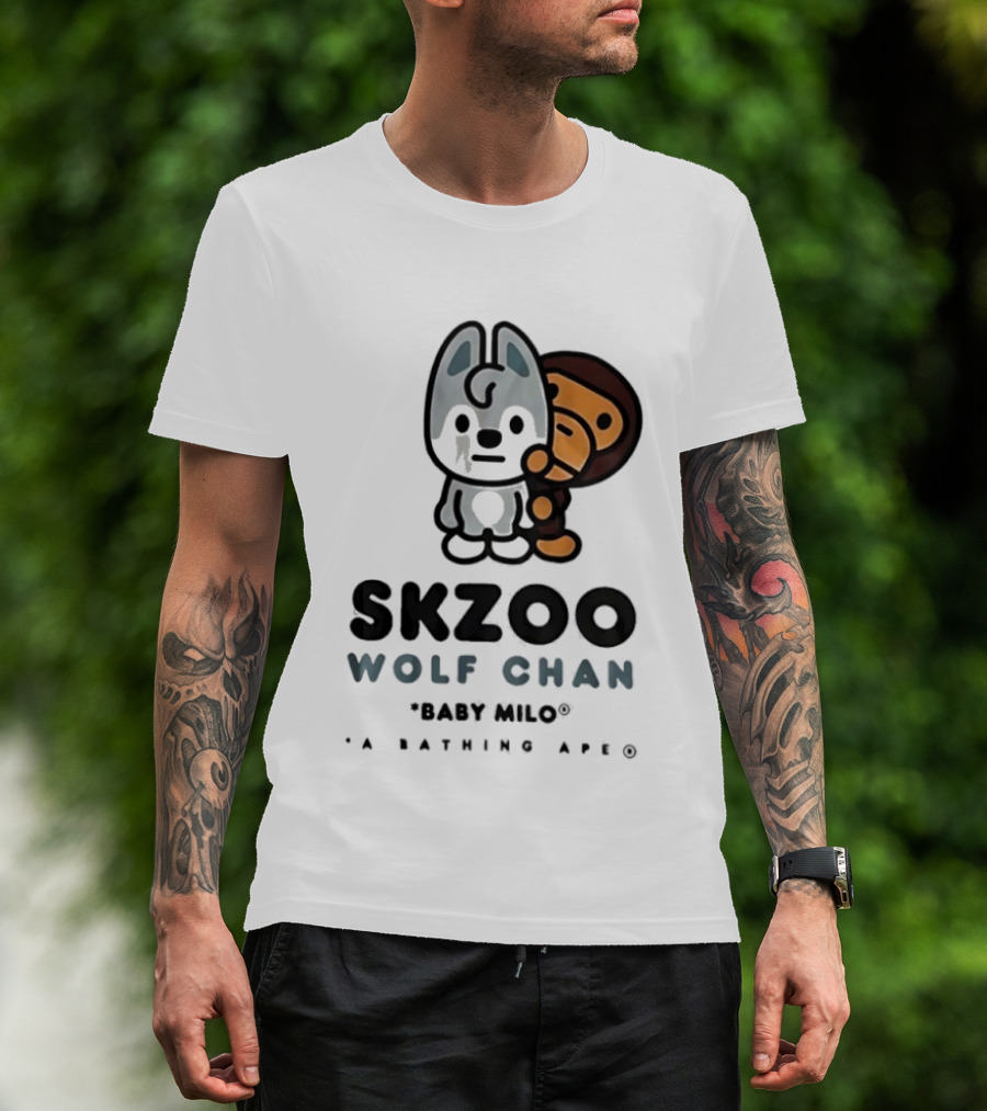 SKZOO Wolf Chan Baby Milo BAPE Stray Kids Collaboration T-Shirt