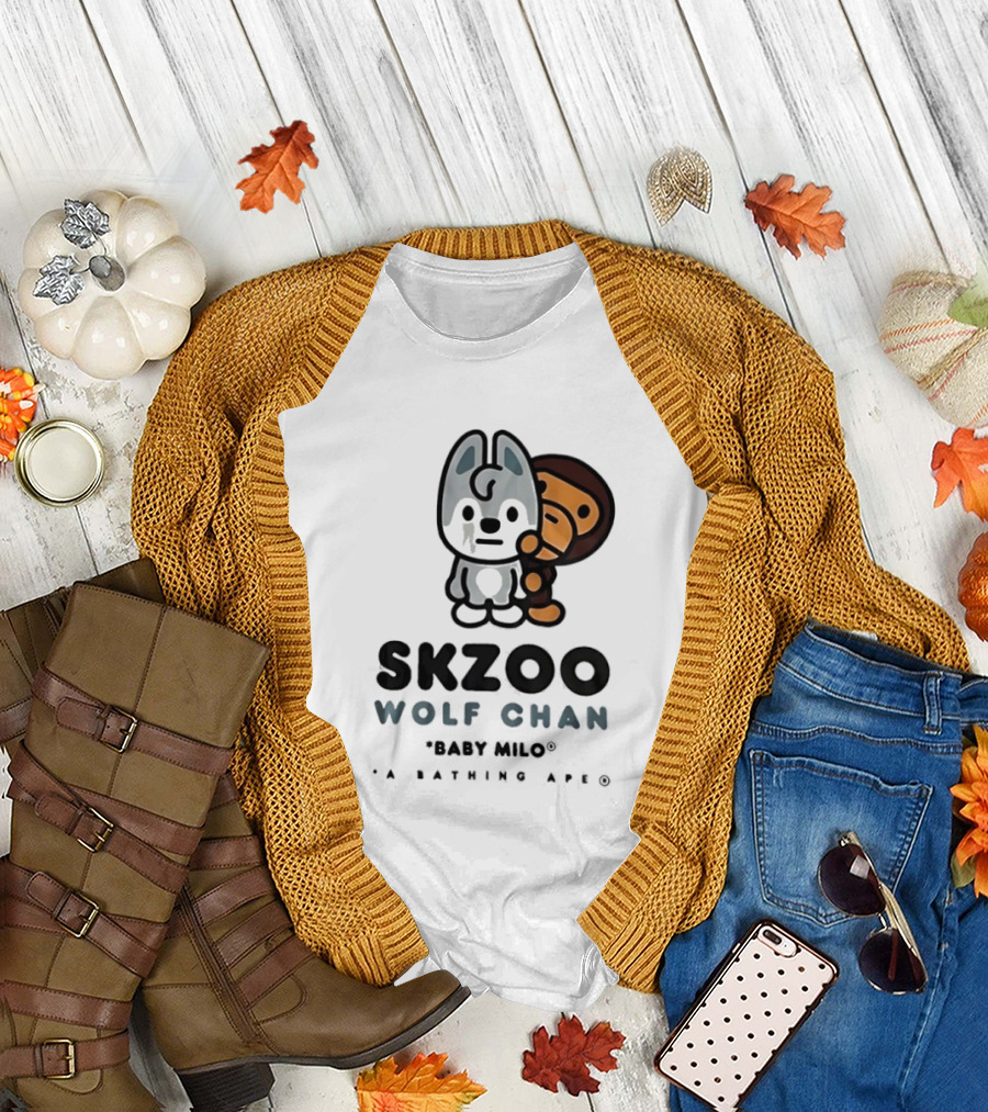 SKZOO Wolf Chan Baby Milo BAPE Stray Kids Collaboration T-Shirt