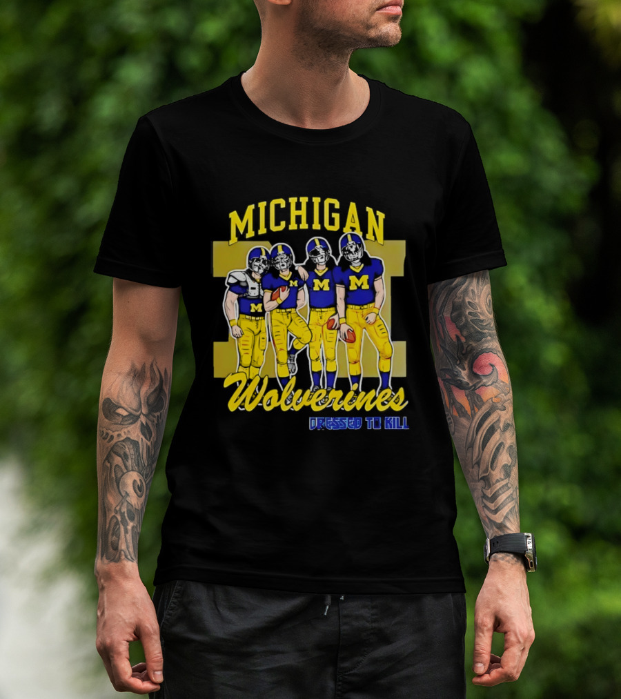 Michigan Wolverines Football Dressed To Kill Team Players Yellow And Blue T-Shirt