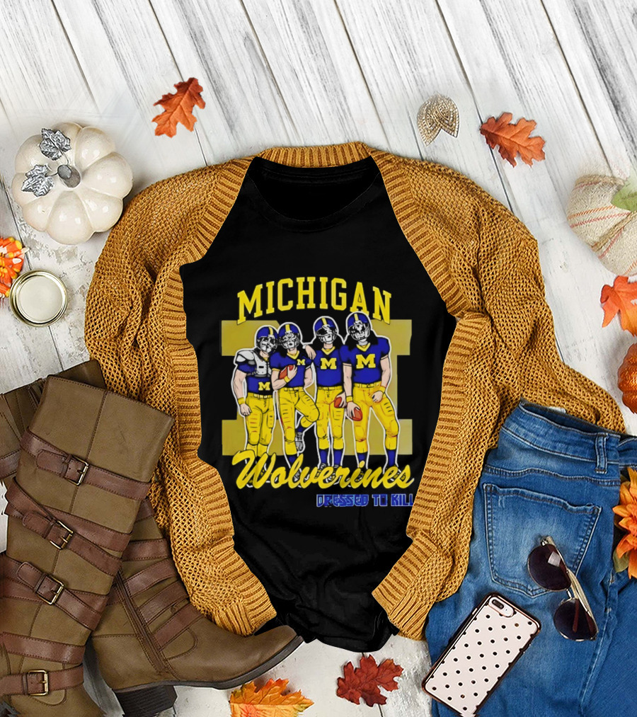 Michigan Wolverines Football Dressed to Kill Team Players Yellow and Blue T-Shirt