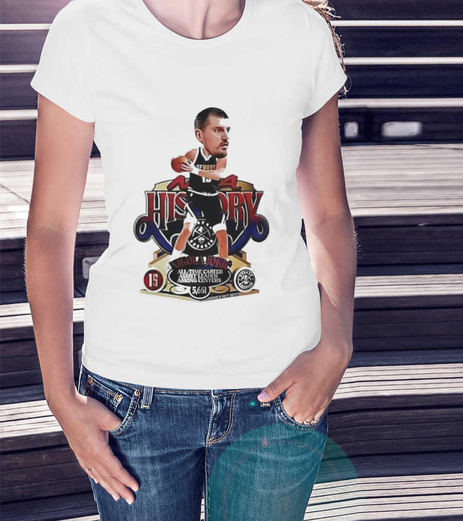 Nikola Jokic Nuggets NBA History All Time Basketball Cartoon T-Shirt