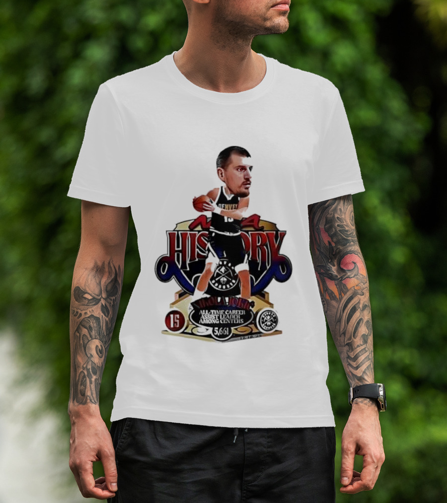 Nikola Jokic Nuggets NBA History All Time Basketball Cartoon T-Shirt