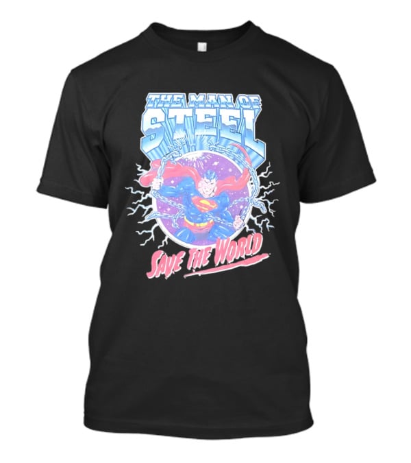 The Man Of Steel Save The World Lightning Superhero Iconic T-Shirt