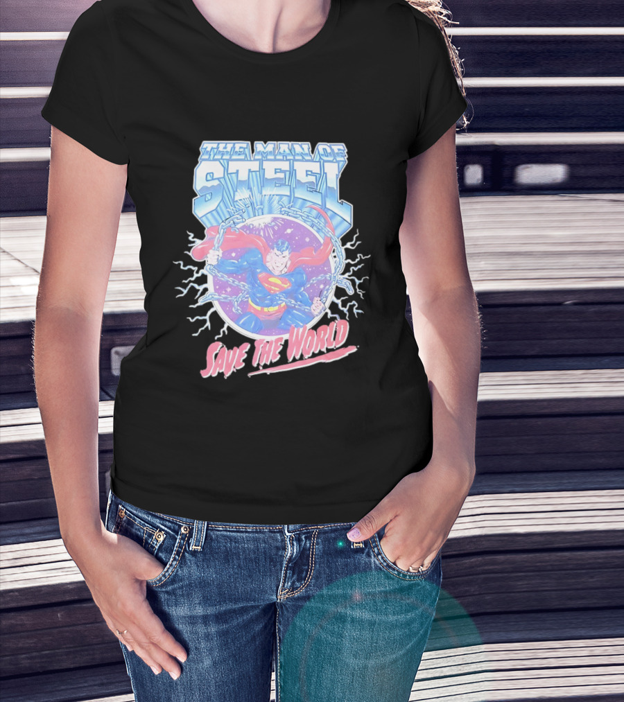 The Man Of Steel Save The World Lightning Superhero Iconic T-Shirt