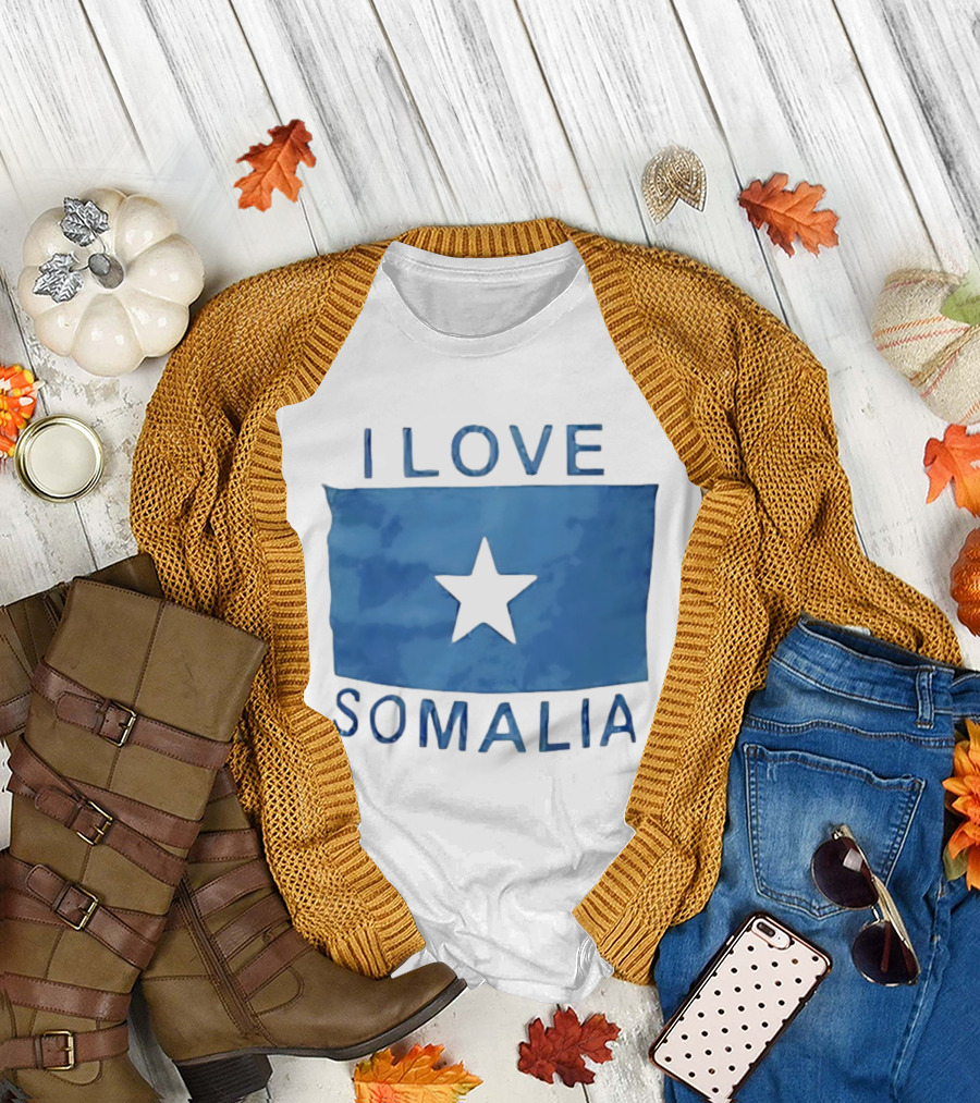 I Love Somalia Flag Blue Star T-Shirt