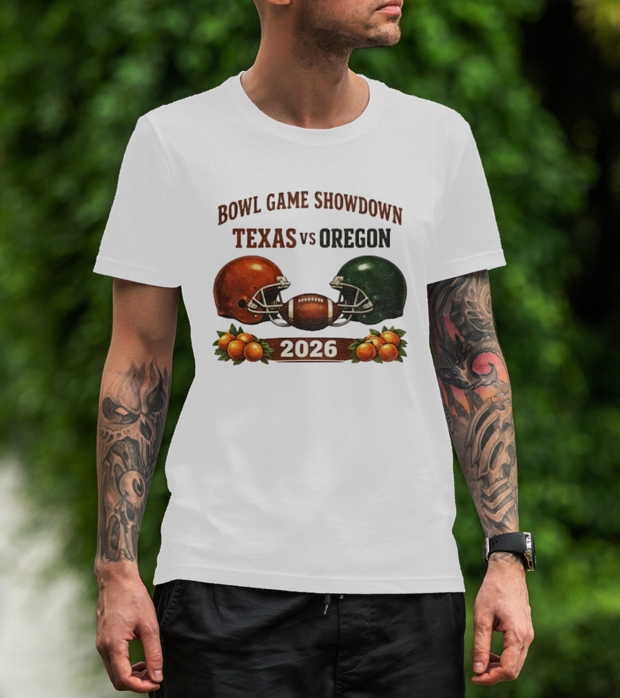 Texas Vs Oregon 2026 Bowl Game Showdown Football Helmet Clash T-Shirt