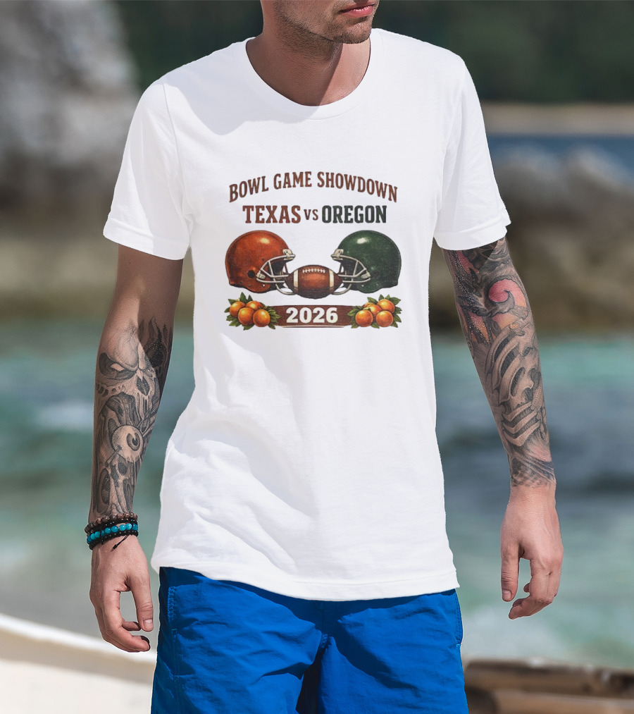 Texas Vs Oregon 2026 Bowl Game Showdown Football Helmet Clash T-Shirt