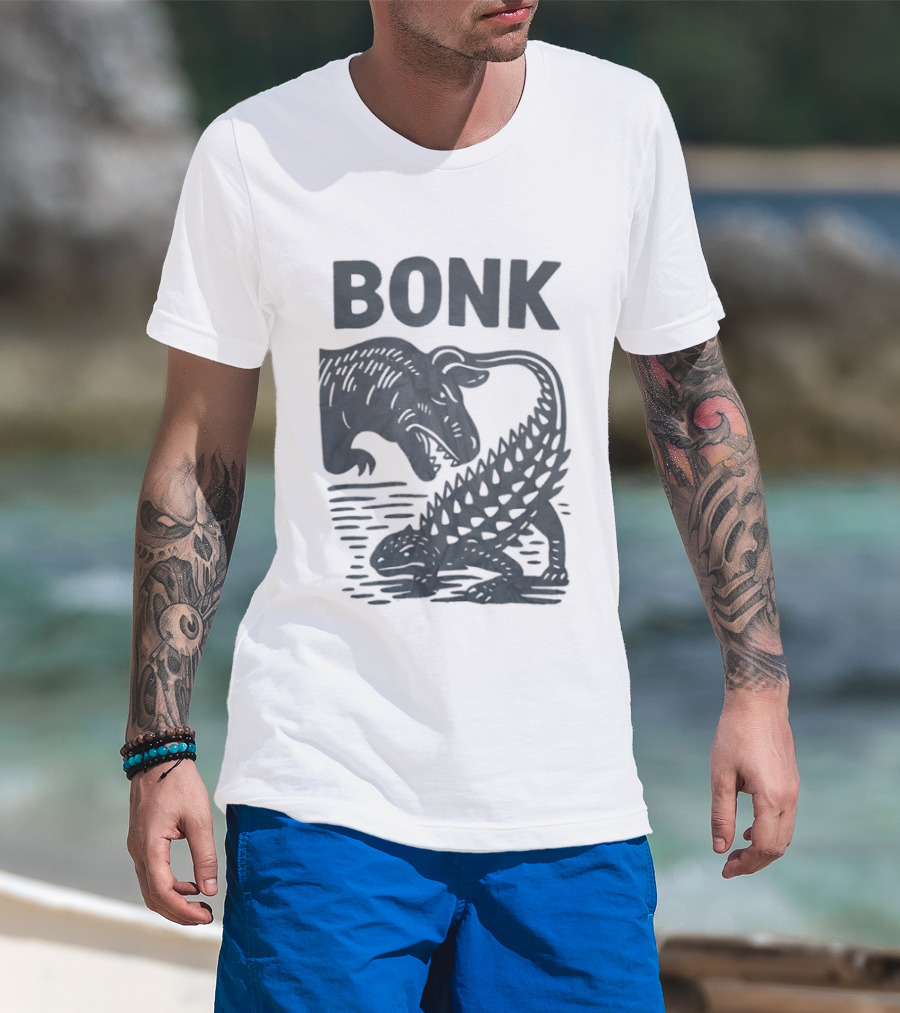 Late Cretaceous Dinosaur Bonk Scene With Spinosaurus And Ankylosaurus T-Shirt