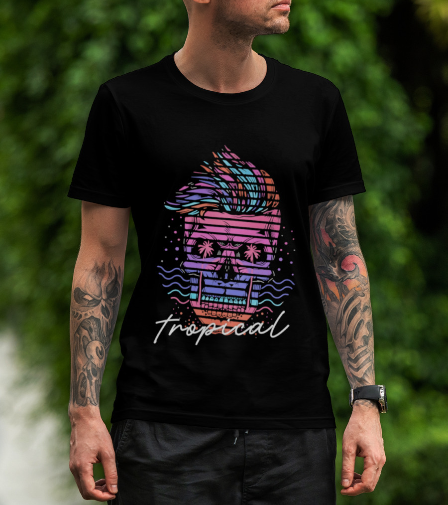 Tropical Skull Vibrant Retro Waves T-Shirt