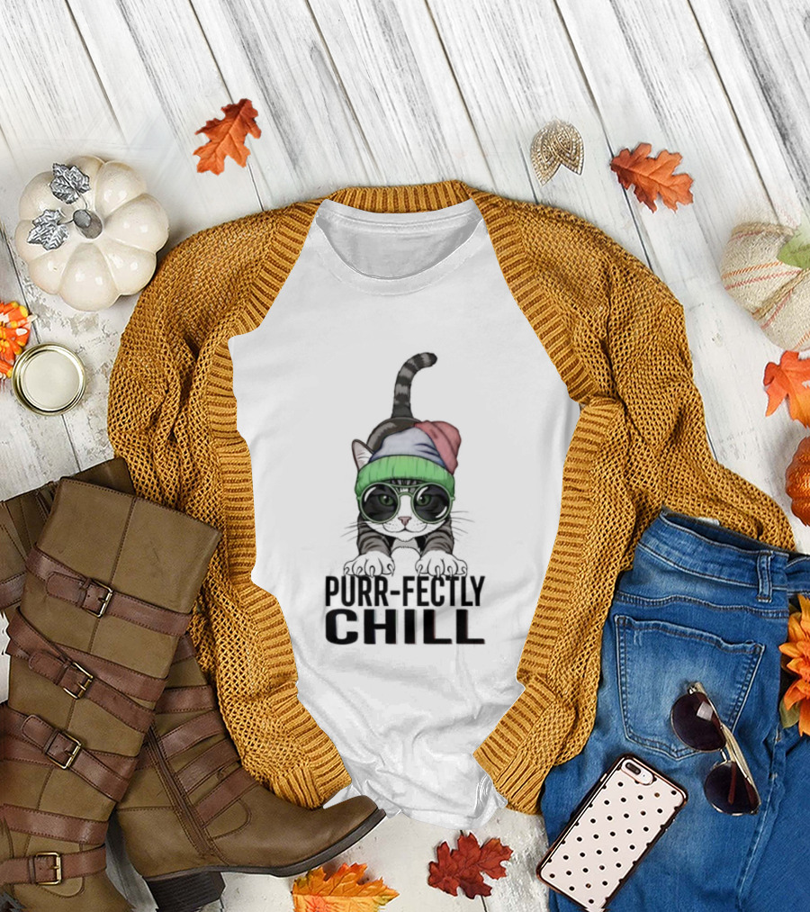 Purr fectly Chill Cat with Beanie and Sunglasses T-Shirt