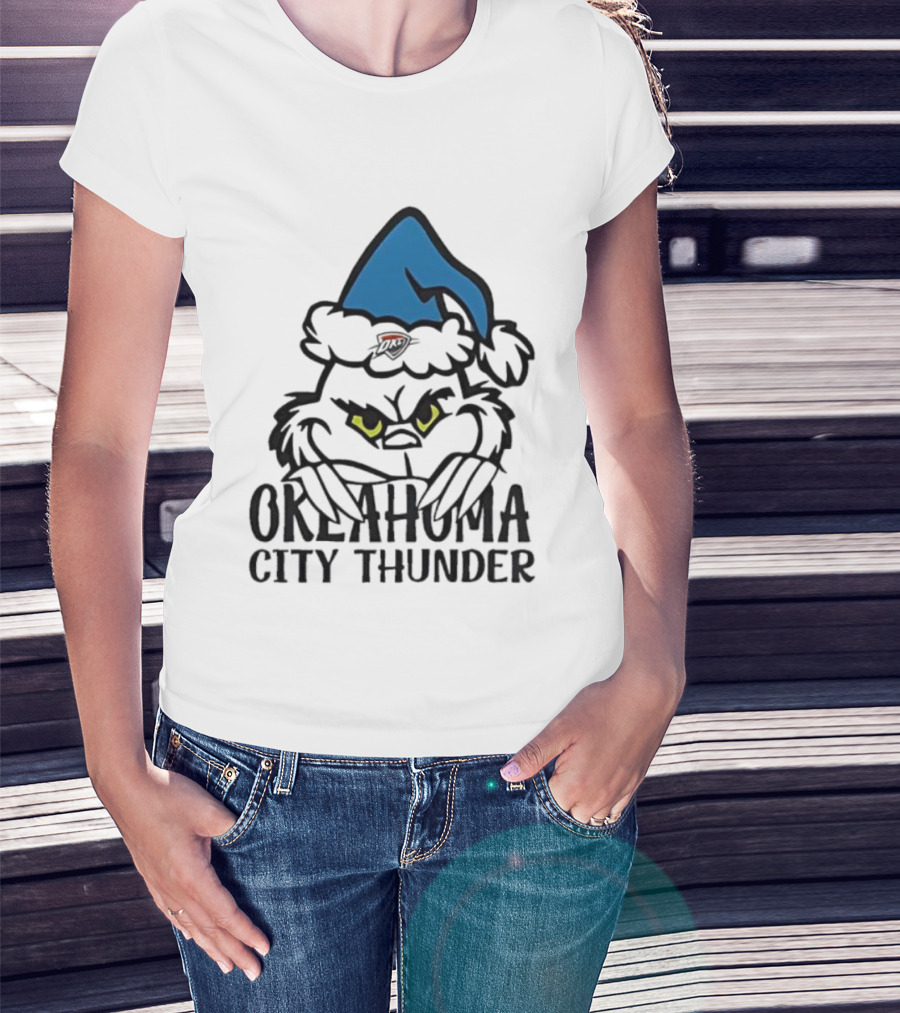 Okahoma City Thunder Grinch Holiday Santa Hat Christmas T-Shirt