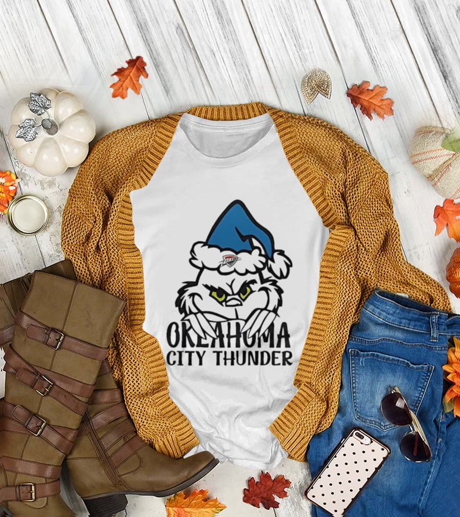 Okahoma City Thunder Grinch Holiday Santa Hat Christmas T-Shirt