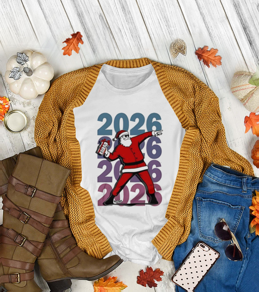 Dancing Santa 2026 Countdown Bold Repeat T-Shirt