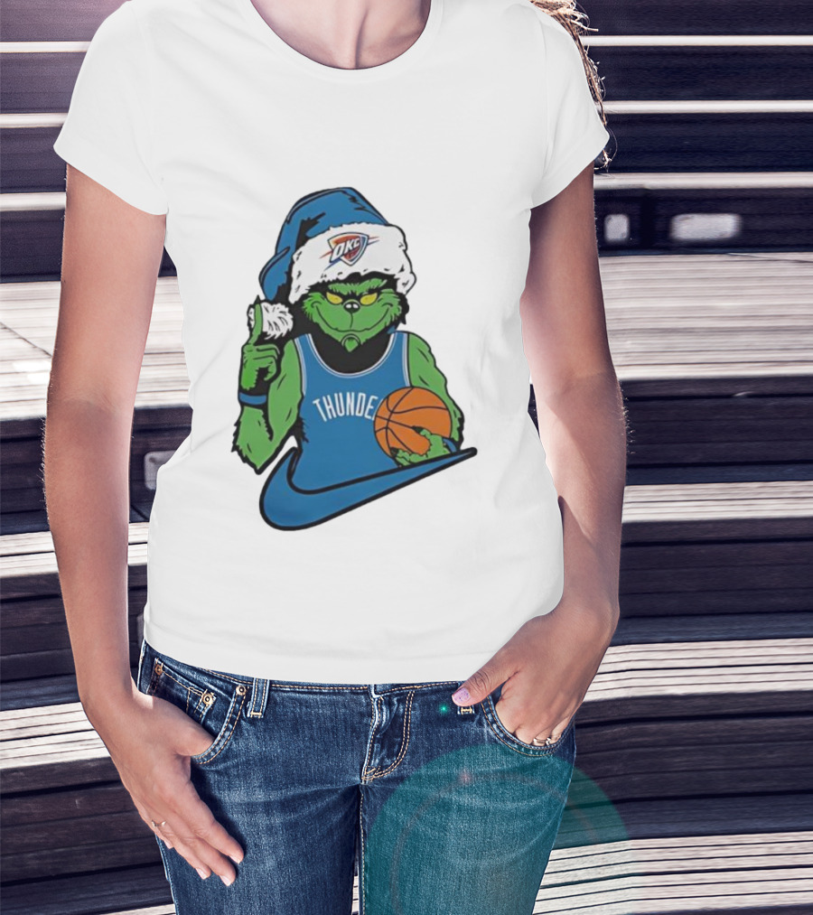 OKC Thunder Grinch Santa Hat Basketball Nike T-Shirt