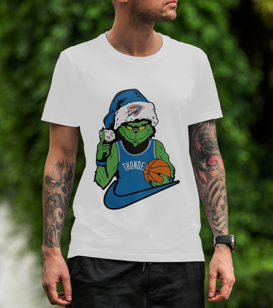 OKC Thunder Grinch Santa Hat Basketball Nike T-Shirt