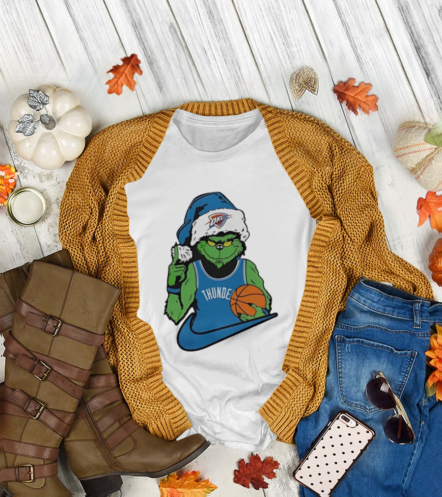 OKC Thunder Grinch Santa Hat Basketball Nike T-Shirt