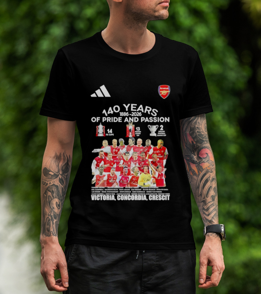 Arsenal FC 140 Years Pride Passion 1886 2026 Victoria Concordia Crescit T-Shirt