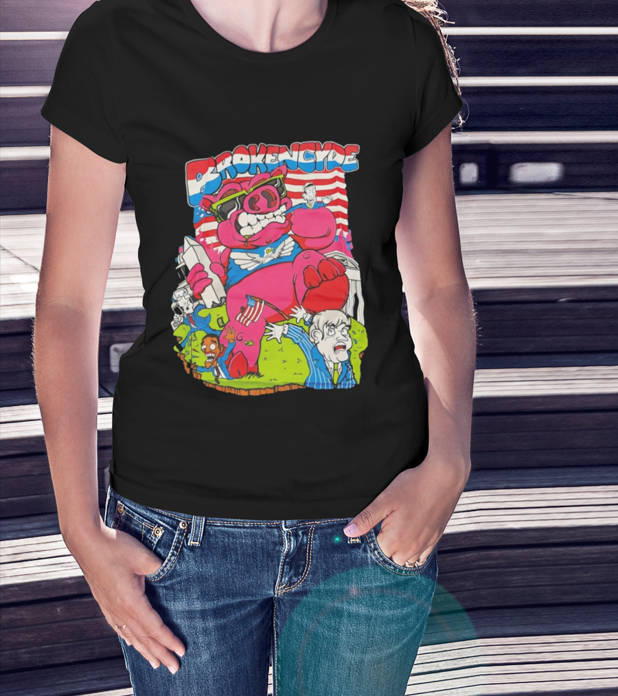 Brokencyde Pig Pink Cartoon Patriotic Characters Washington Monument T-Shirt