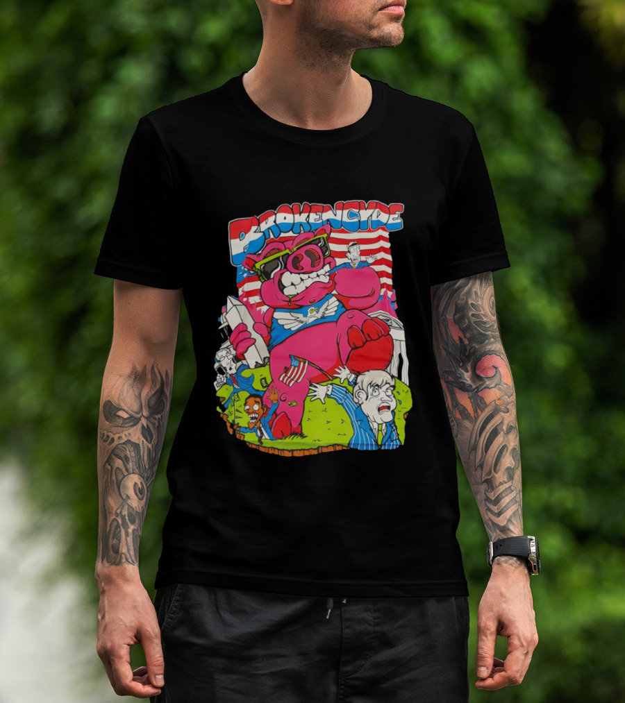 Brokencyde Pig Pink Cartoon Patriotic Characters Washington Monument T-Shirt