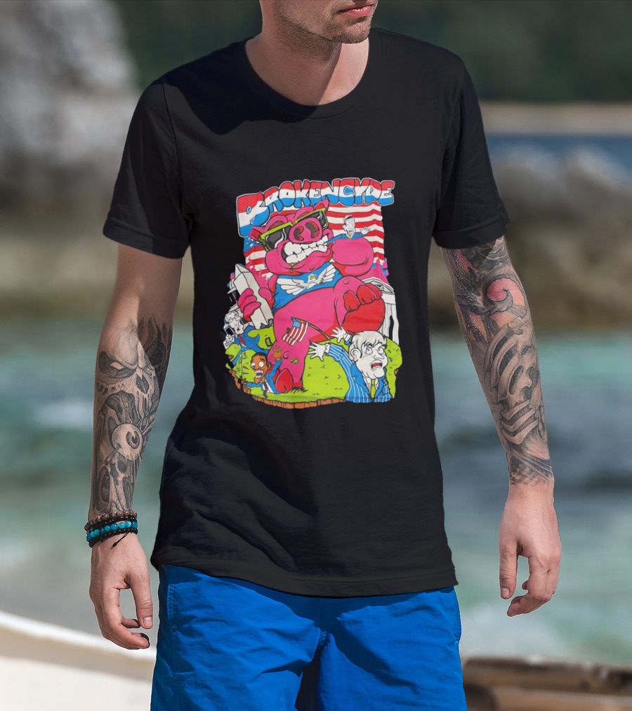 Brokencyde Pig Pink Cartoon Patriotic Characters Washington Monument T-Shirt