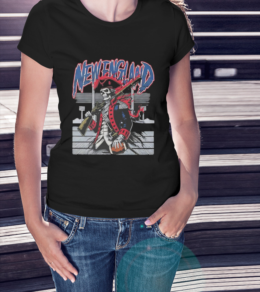 New England Patriots Skeleton With Musket And Football T-Shirt