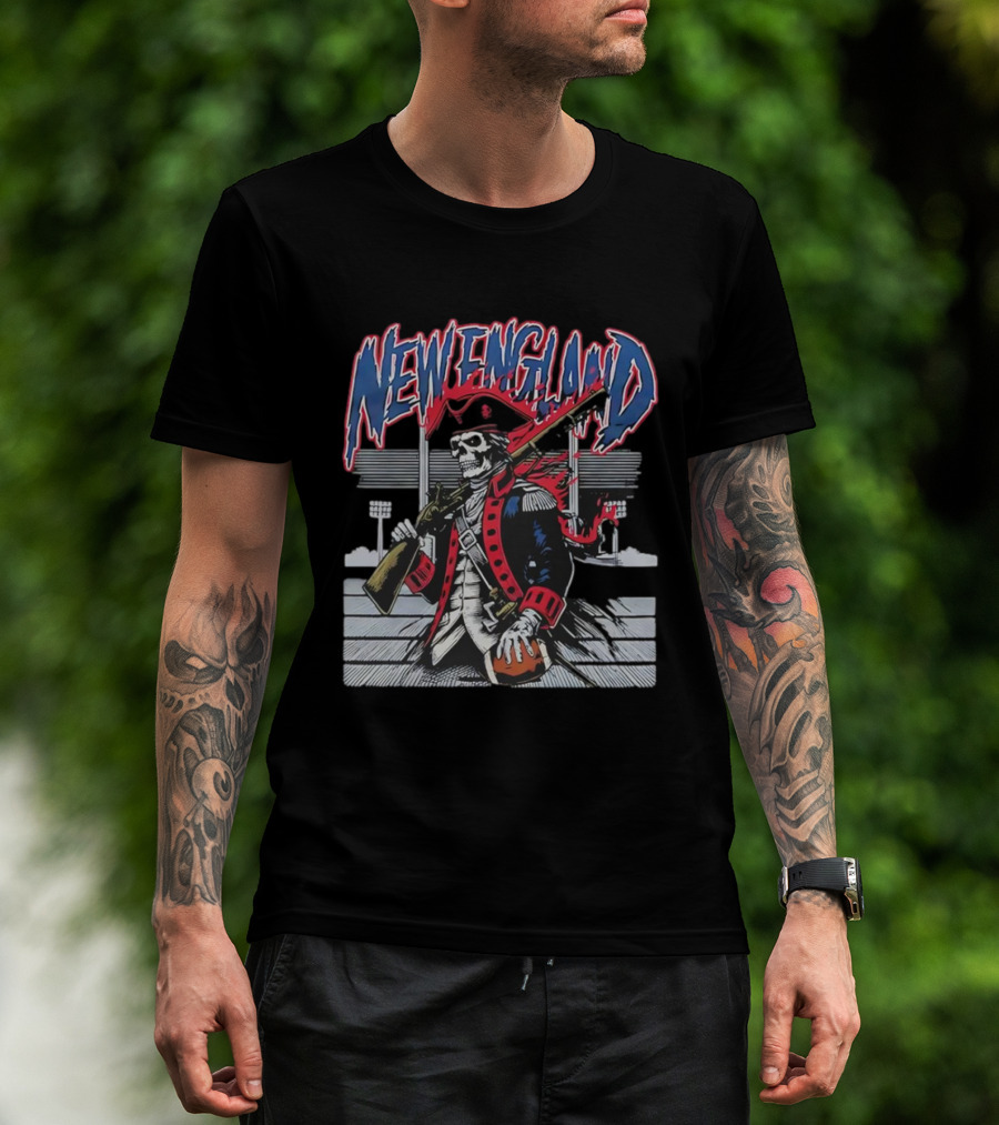New England Patriots Skeleton With Musket And Football T-Shirt